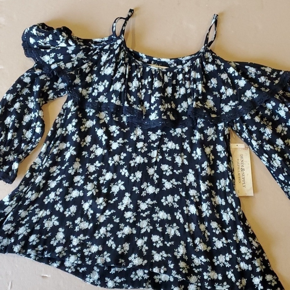 Denim & Supply Ralph Lauren NWT black & taupe floral to XS lace trim